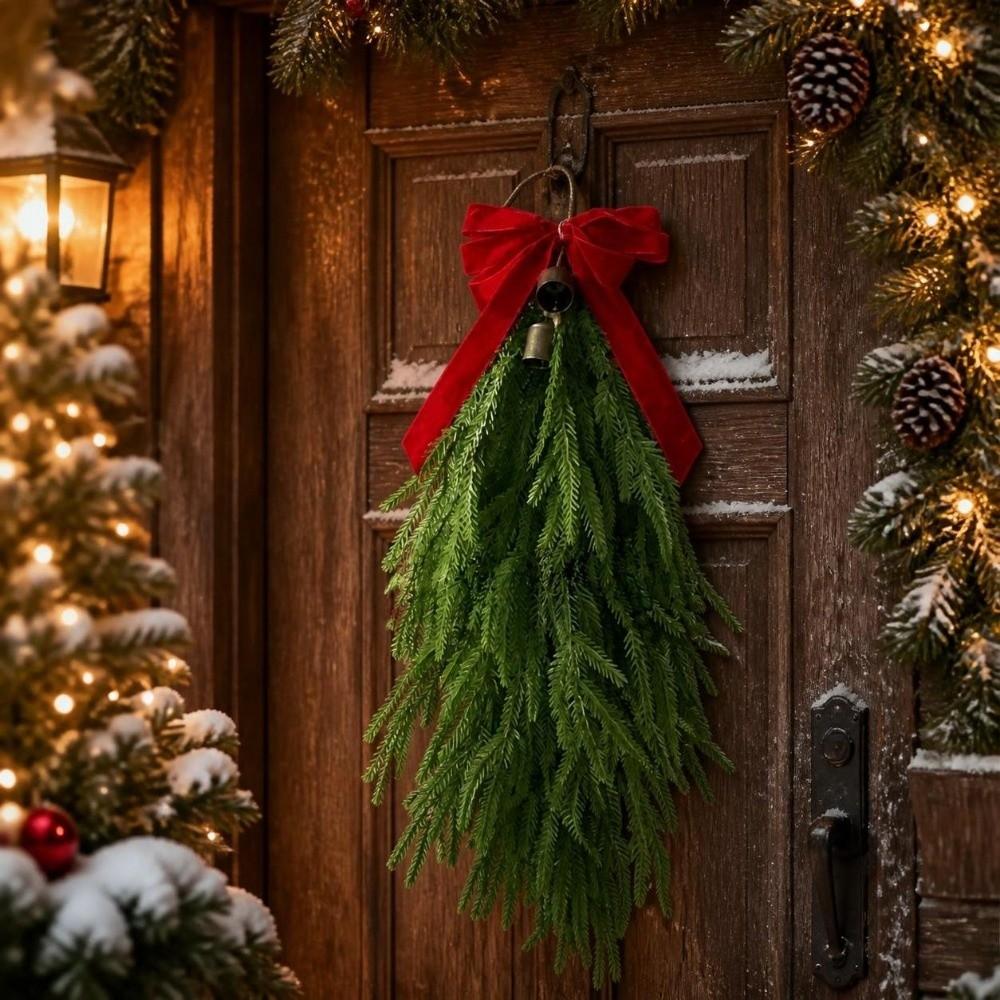 Teardrop Shape Artificial Pine Garland Flexible Bendable Hanging Decorations Mantle Decoration