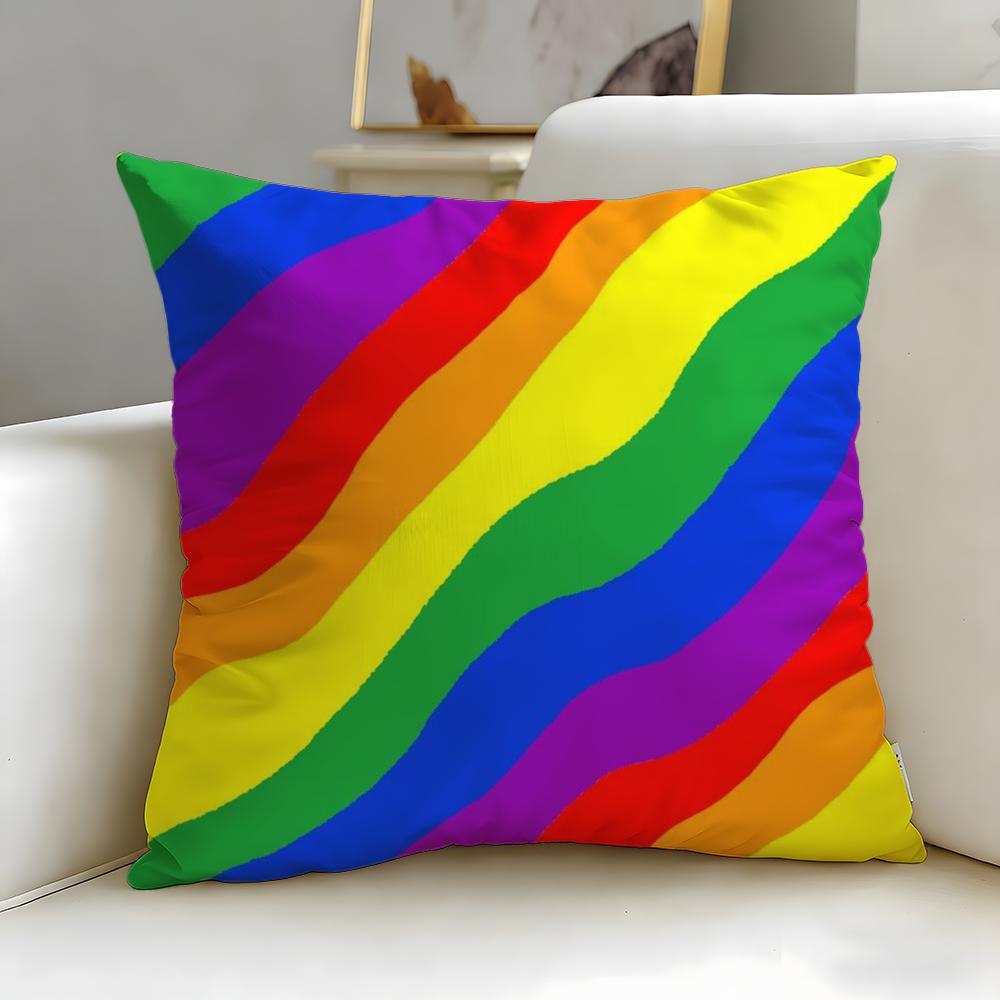 classic theme Homosexual Rainbow Flag Cushion Cover Soft  EasyWash Pillow Case  Versatile for Couch Bed Travel and Office