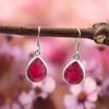 Solid 925 Sterling Silver Ruby Dyed Pear Gemstone Handmade Dangle Drop Earrings Gift For her