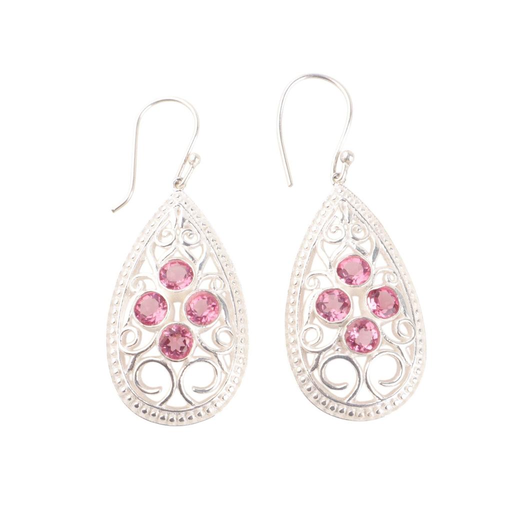 Pink Tourmaline Gemstone 925 Stamped Silver Handmade Earrings 2.25" Gift For Mom CE-17-10