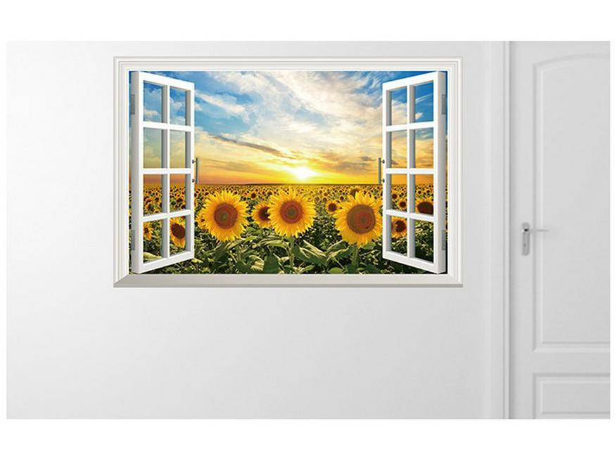 

3D-наклейки на стену с имитацией окна: Океан, лаванда, подсолнухи, декоративные наклейки с пейзажами