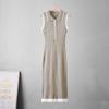 Temperament elegant contrasting color lapel short-sleeved dress women's waist simple and thin pit strip long dress women