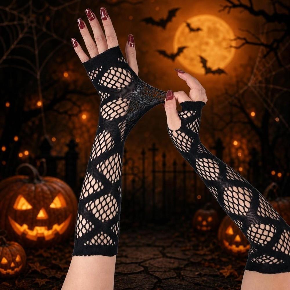 Star Fishnet Long Mesh Gloves Performance Dance Fingeless Gloves Halloween Costume