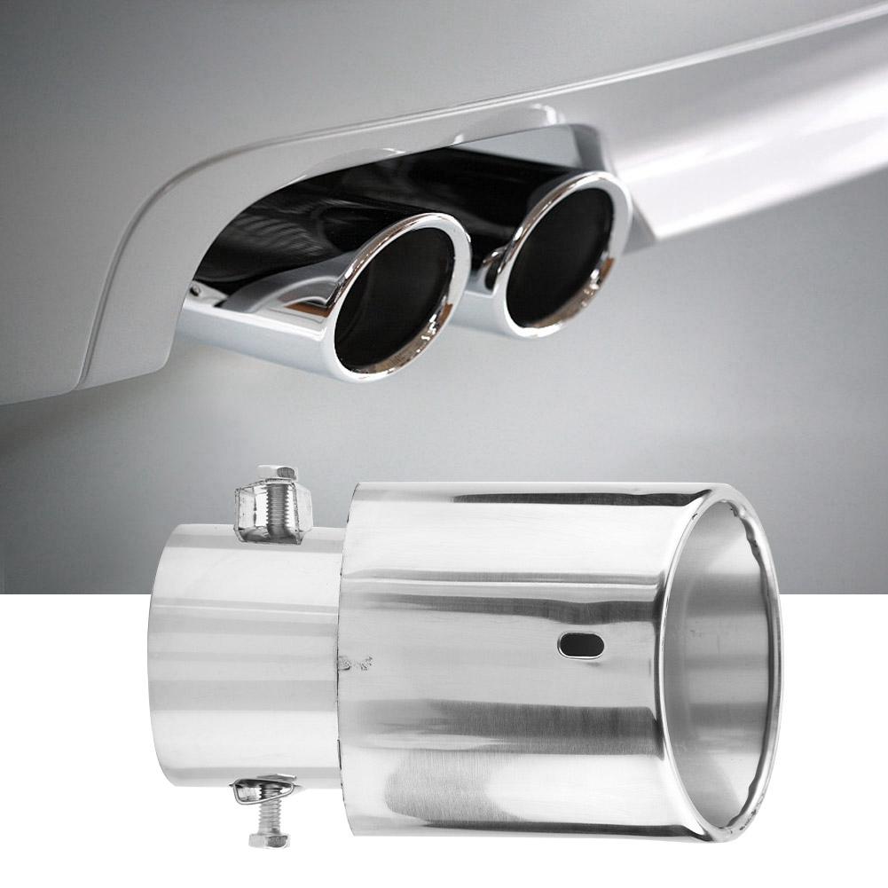 Blank Sølv Rustfritt Stål Universalt Bil Rett Eksosrør Bakre Lyddemper Tips Hale Hals