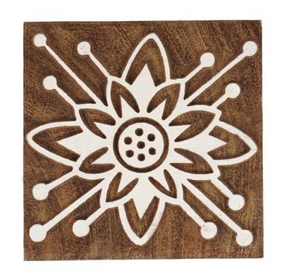 IBA Indianbeautifulart Bloque de impresión textil con motivo floral, tallado a mano, sello de madera, sellos textiles para impresión en bloques de madera, para tela, bloques de cerámica, 3