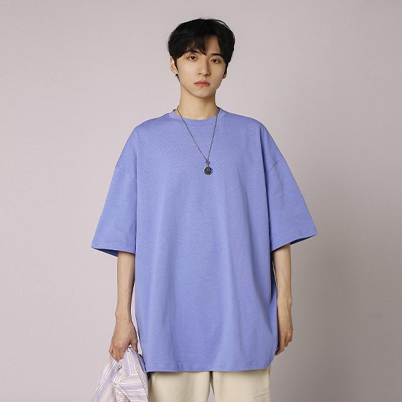 IELGY Solid Color Loose Short-sleeved T-shirt Base Men