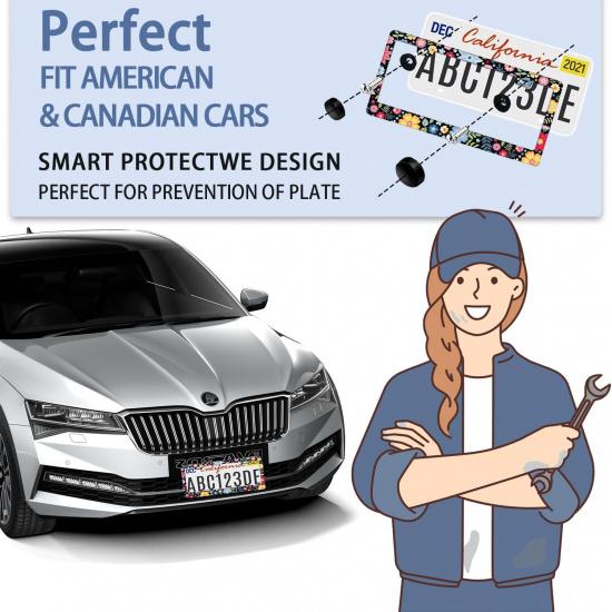 Personalized License Plate Frame Hippie Flower License Plate Frame 2 Pcs Stainless Steel License Plate Cover For Men Women For Car Decoration Size