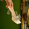 Rhinestone bow transparent semi-drag sandals women's 025 summer new outer wear crystal heel cool slippers lazy word drag