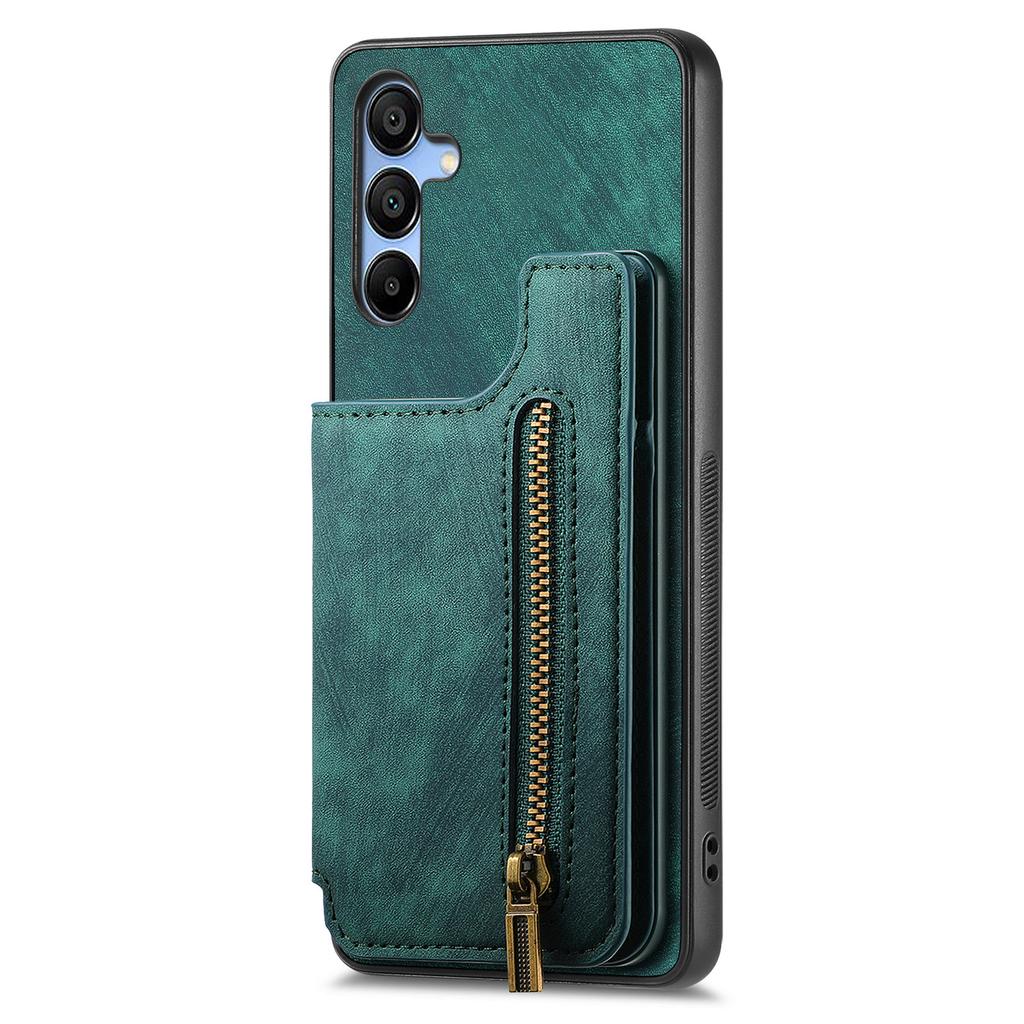 D15 For Samsung Galaxy A15 4G/5G Case Retro Leather+TPU Wallet Zipper Pocket Phone Cover
