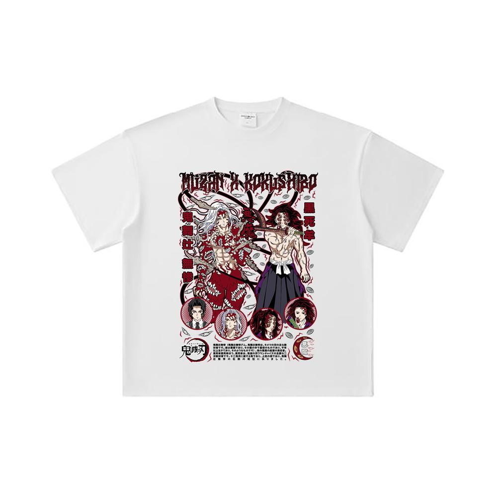 260 GSM Double Yarn 32 Count 100% Cotton Demon Slayer V14 Muzan Kokushibo Print Unisex Heavy Cotton T Shirt