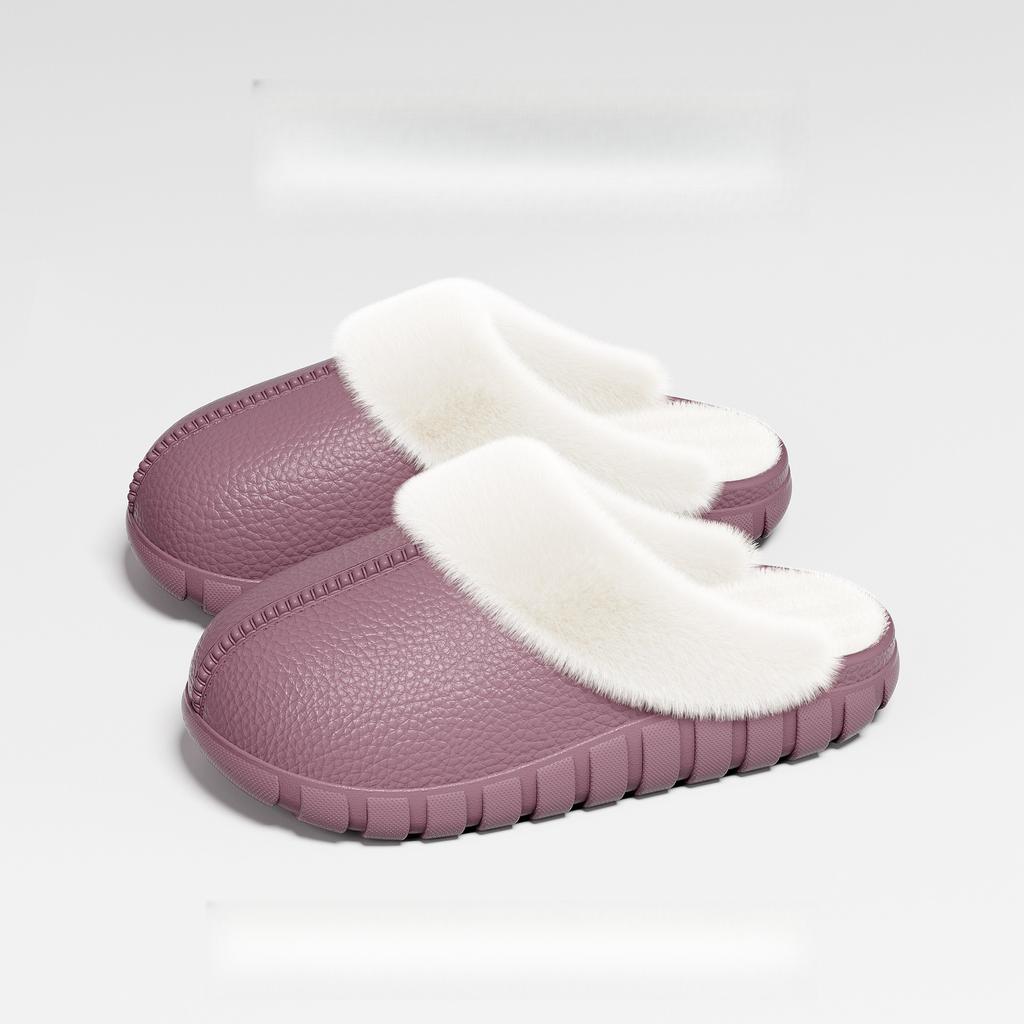 Waterproof Cotton Slippers for Women, Indoor and Outdoor Wear, Non-Slip, Fleece-Lined, Detachable Furry Slippers, Winter Warm Cotton Shoes for Men