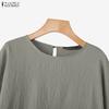 ZANZEA Women Casual Round Neck Solid Color 3/4 Sleeve Loose Blouse