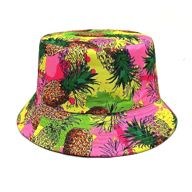 Cartoon Pineapple Print Bucket Hats Unisex Spring and Summer Polyester Fiber Sun Hat Outdoor Sports and Leisure Bucket Hat