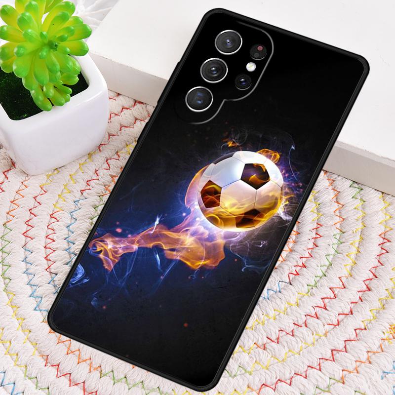 Fire Football Soccer Ball Soft Phone Case for Samsung Galaxy Note 10 Pro S26 Ultra S23 S24 FE S25 S21 S22 PLUS Shockproof Cove