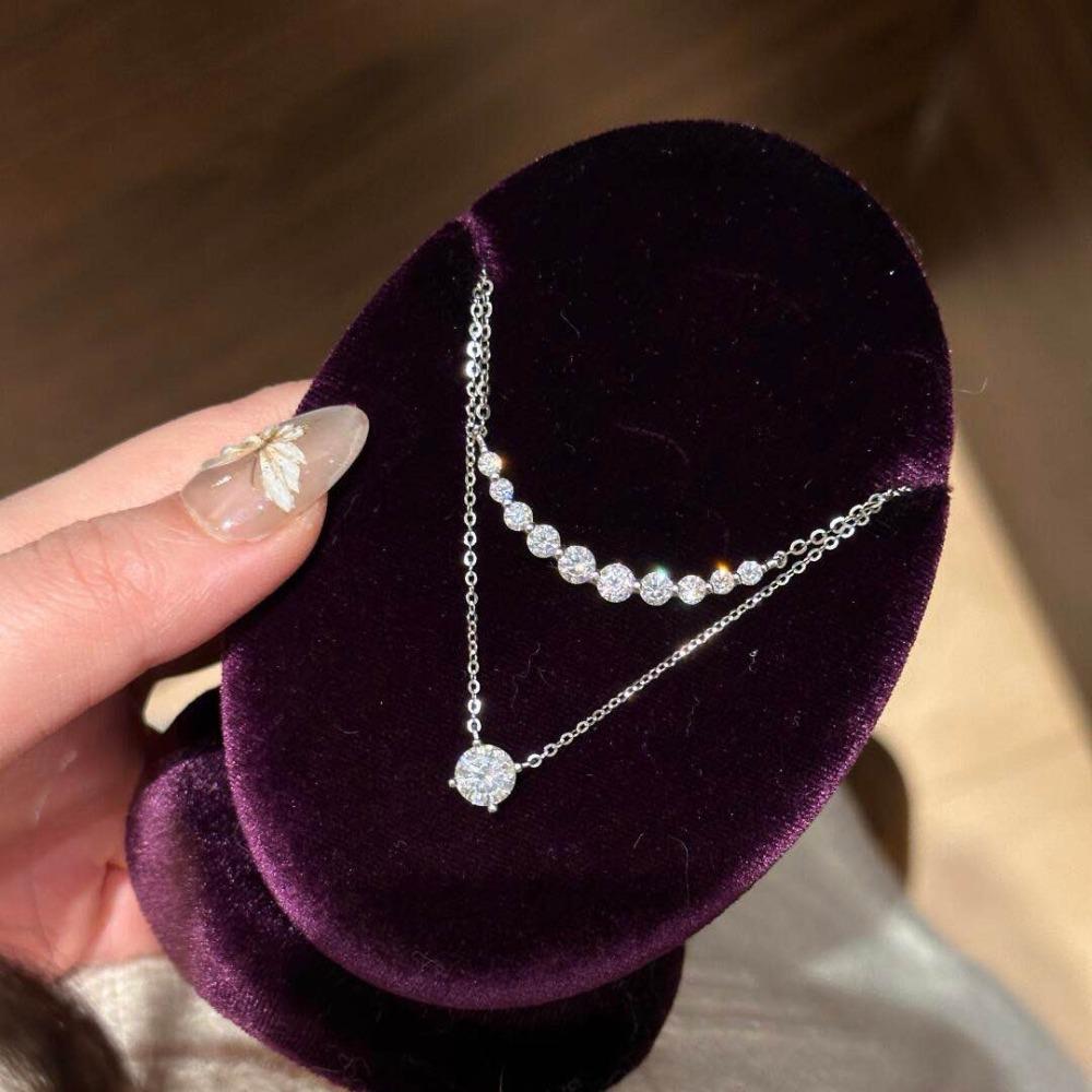 Moissanite Smile Necklace Fashion Zircon Pendant Chain for Women Elegant Layering Jewelry Gift