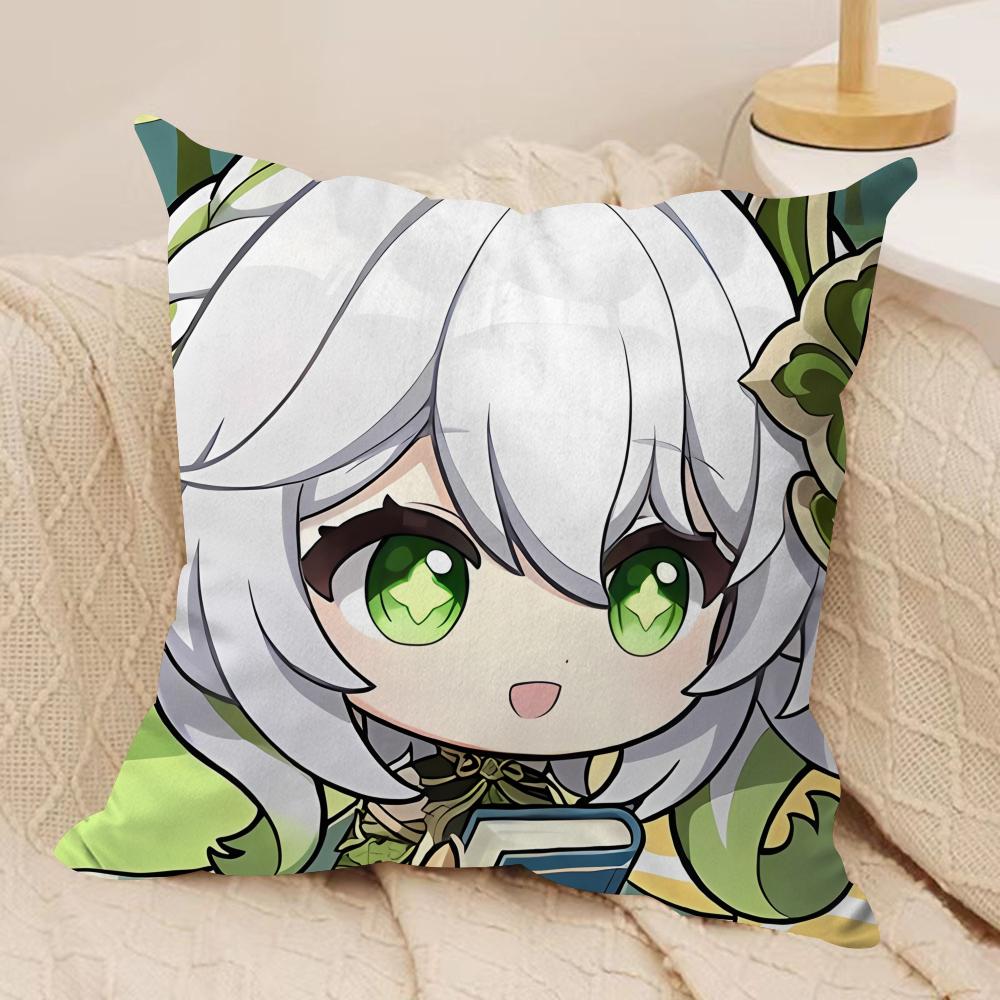 Nahida Cute Genshin Impact Cushion Cover Silky Short Plush Invisible Zipper Dustproof Sofa Pillow Case For Home Decor