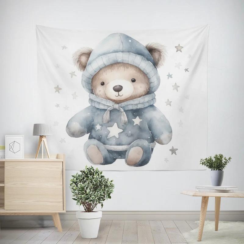 New Year Christmas White Bear Pattern Living Room Bedroom Decorative Tapestry