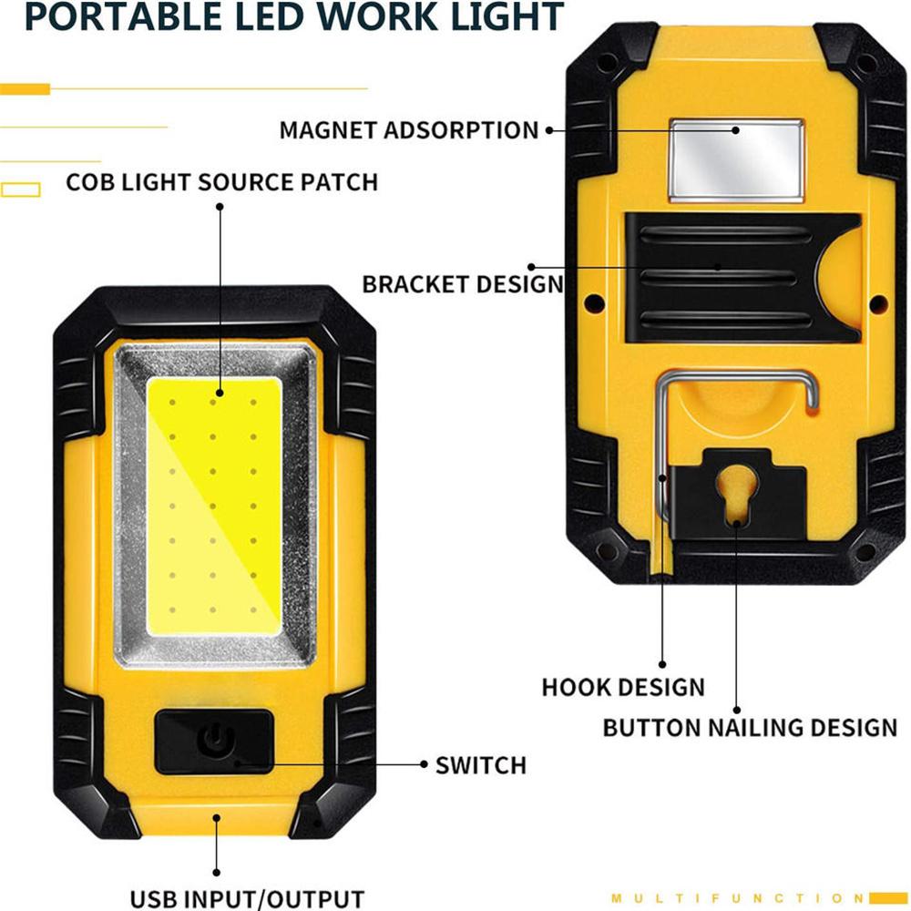 4000mah Led Work Light Rechargeable Super Bright COB Flashlight With Magnetic Portable Outdoor Camping Lantern Emergency Lamp