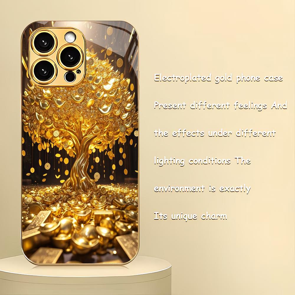 

Creative Money Tree electroplated glass phone case suitable for iPhone 17 16 15 14 13 12 11 Pro/Max/Plus shockproof back cover iPhone 16