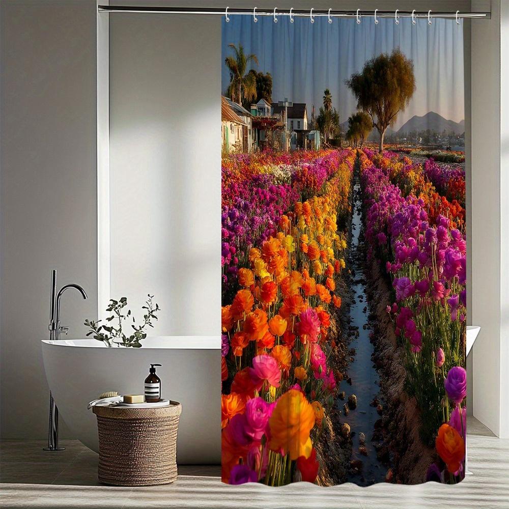 Vibrant Floral Field Bath Curtain - High-Quality Waterproof and Mildew-Proof Bathroom Decor for a Scenic Home Touch