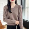 Women's V-Neck Ribbed Wool Sweater: Autumn/Winter Loose Pullover Knitwear - Versatile Cashmere Base Layer