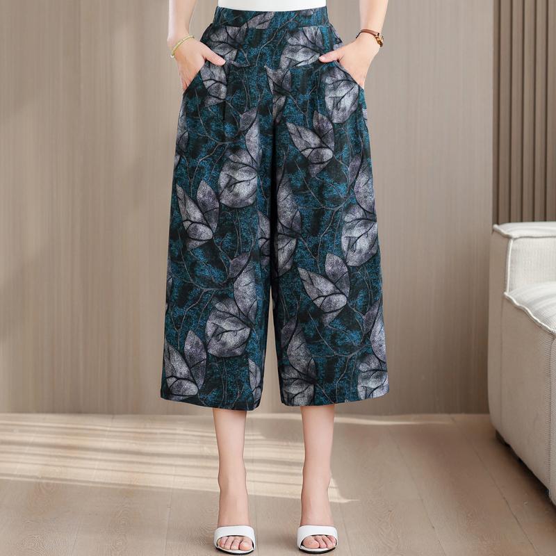 Übergröße Sommer Damen Weite Hosen Hohe Taille Locker Vintage Kleidung Elastische Taille Freizeithosen