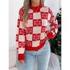 Autumn Winter Snowflake Checkered Knitted Sweaters Lantern Pullover Sweater Women's Christmas Sweater