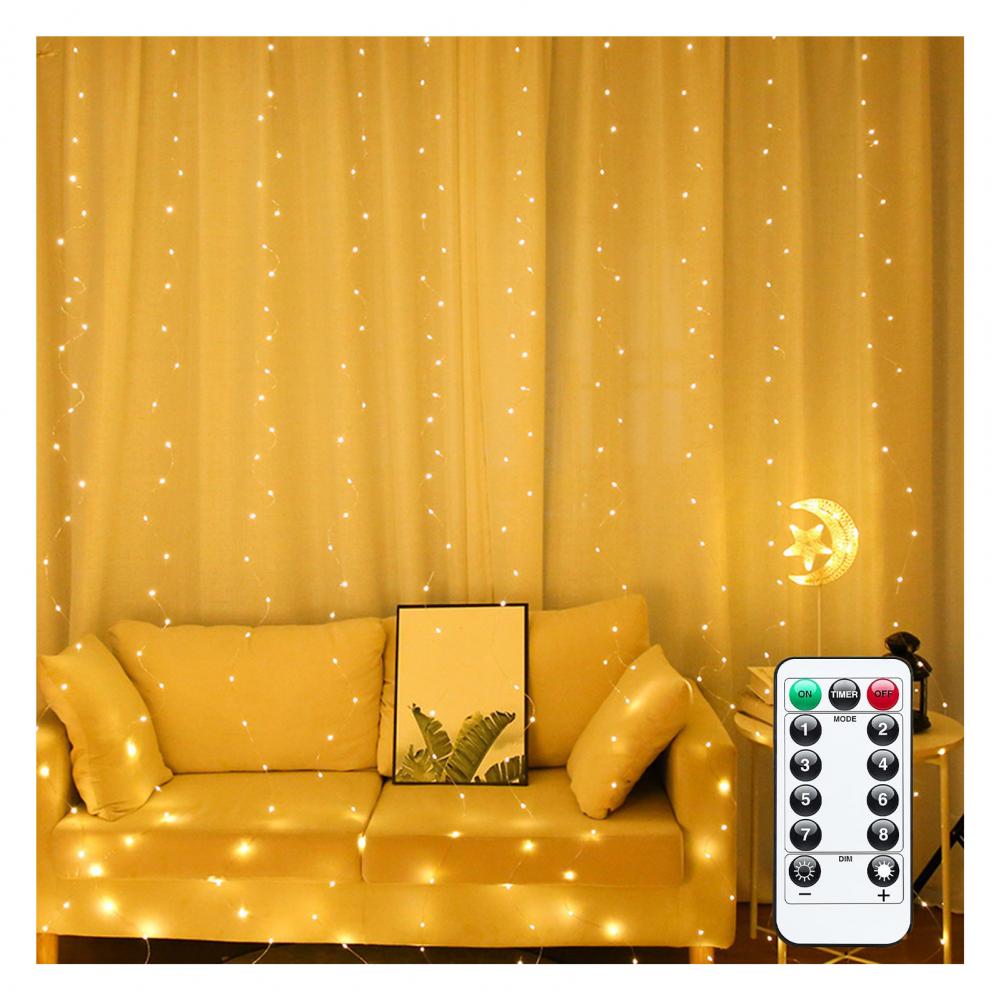 

Led Curtain Light with Timer Remote Adjustable Brightness Curtain Lights Warm White Led Curtain Lights with Remote XXL світло-жовтого кольору