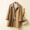 Women Single Breasted Pea Coat Mid Length Wool Blend Trench Coat Notch Lapel