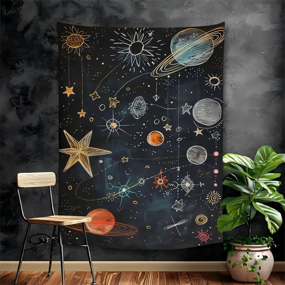 

Vintage Space Astronomy Solar System Map Moon Printed Large Wall Tapestry Hanging Tarot Hippie Wall Rugs Dorm Home Decor 74x94cm(29x37in)