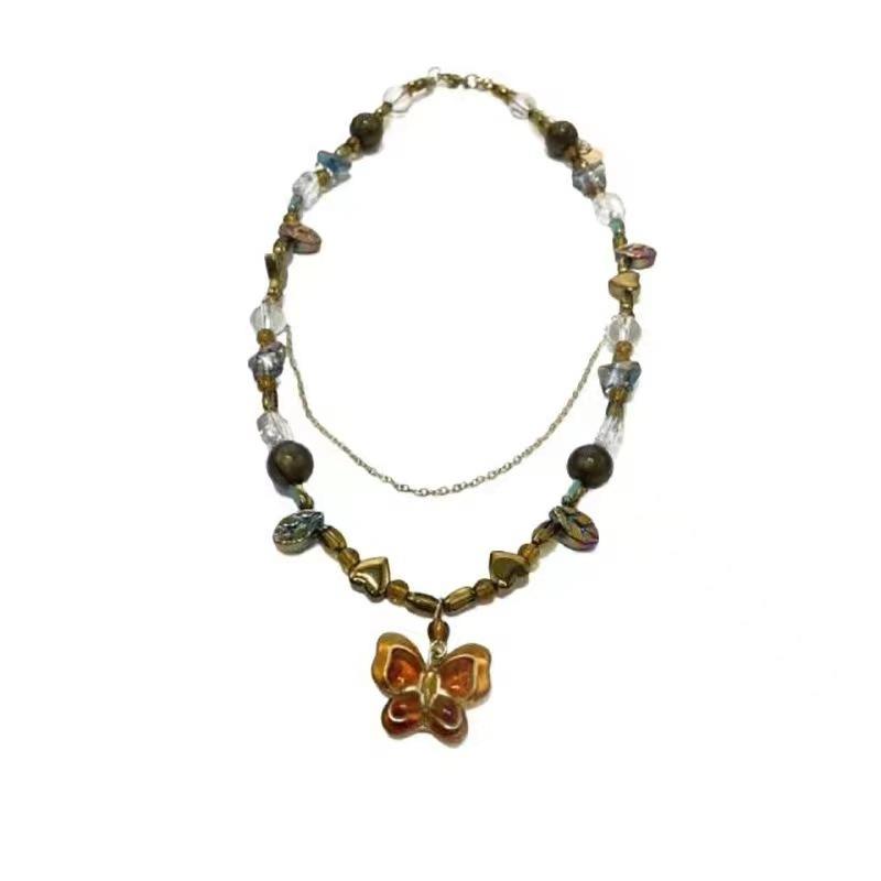 New Chinese butterfly pendant, beaded necklace, women s national style jewelry, niche design temperament, national style collarbone chain