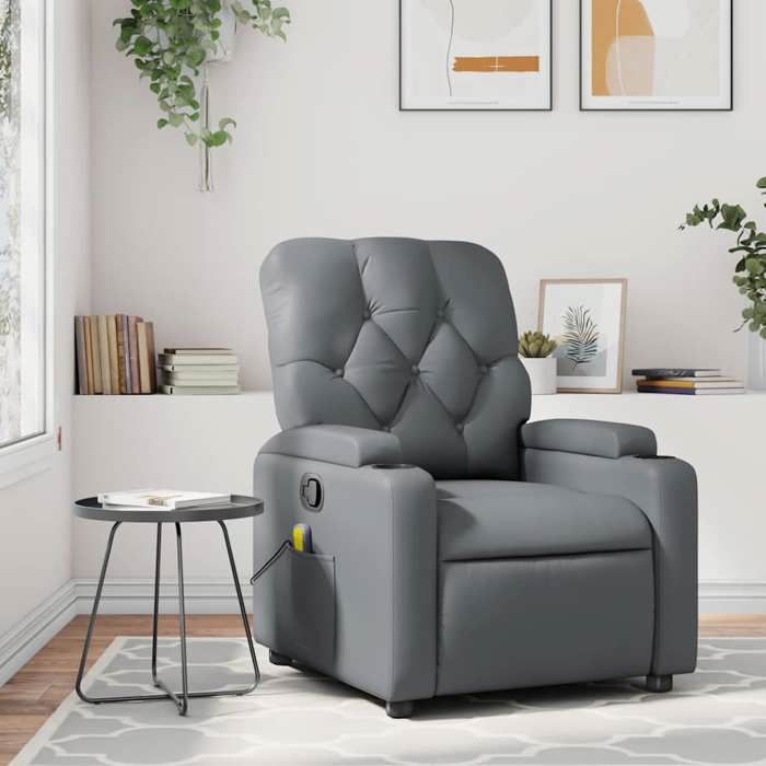 VidaXL Fauteuil de massage inclinable Gris Similicuir 372513