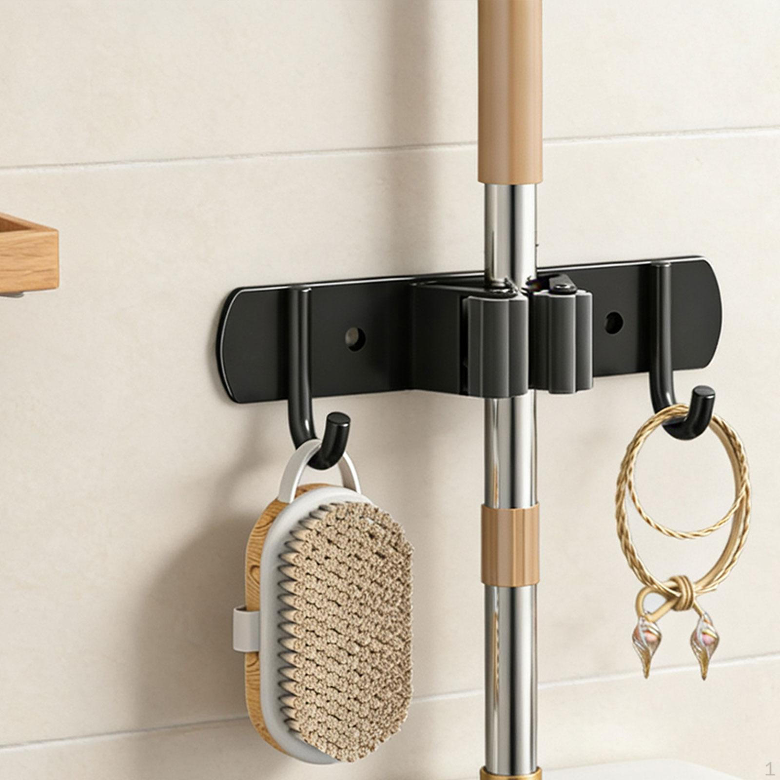 

Broom Holder Anti Slip Multipurpose Organization Easy to Use Mop Organizer Hanger for Laundry 1 Rack 2 Hooks