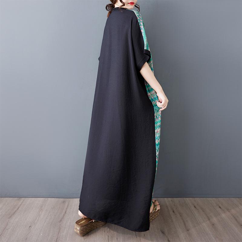 Dimanaf 2025 Women New Summer Plus Size Dress Loose Bohemian Printing Pocket Basic Casual Long Dress Oversized