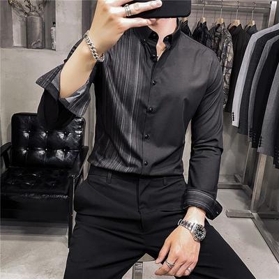 Vertical Striped Shirt Men's Long-sleeved Autumn Winter Korean Trendy Slim Business Iron-free Casual Shirt