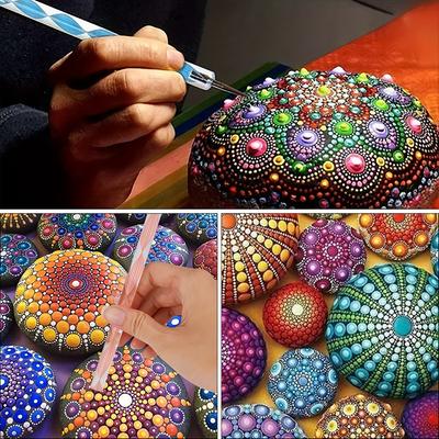 Mandala Punktmalwerkzeuge, Steine bemalen Set, Punktierer Stifte, Farbe, Schablonen, Zeichenstifte, Pinsel, Künstlerbedarf.