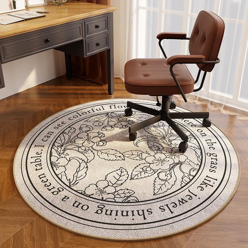 Vintage Floral Pattern Carpet Elegant Home Decor Rug Soft Anti-slip Round Floor Mat for Study Room Living Room Office Entrance