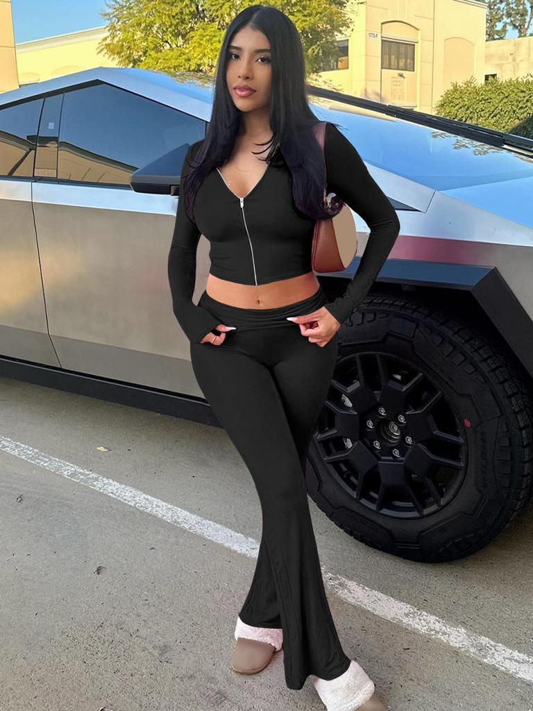 Streetwear Kapuzenpullover mit langen Ärmeln und Hose Set mit Einsätzen für Damen