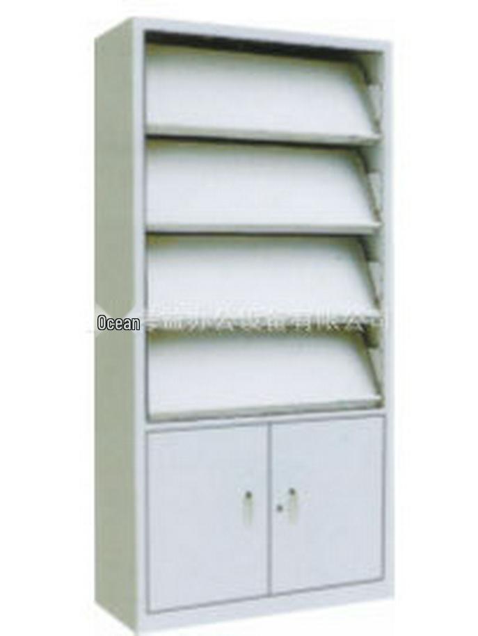 4-Layer Single-Sided Steel Magazine, Newspaper, and Book Rack Cabinet with Lower Shelf