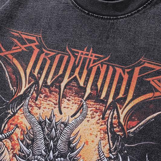 American High Street Vintage Printed T-Shirt Men'S And Women'S Short-Sleeved Oversized Washed Half-Sleeved Bottoming Shirt