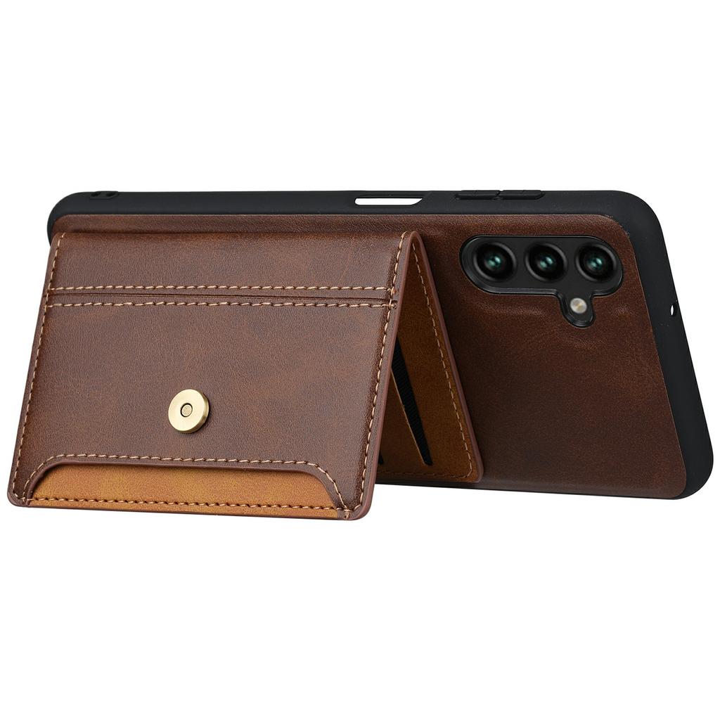 For Samsung Galaxy S25 Case Calf Texture Card Holder PU Leather + TPU Kicsktand Phone Cover