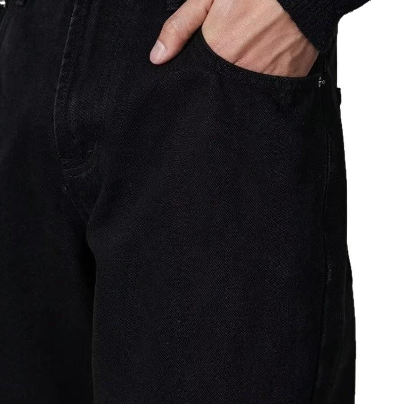 Jeans Homme Noir Coupe Droite - Simple, Coupe Ample, Style High Street pour le Printemps & l'Automne 2025