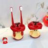 Original Design Fun Apple Core Ceramic Toothbrush Holder -Whimsical Red Yellow Bathroom Decor,Freestanding No Electricity Countertop Organizer