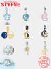 Original Copper Charms Pink Moon Cat Star Heart Love Zircon Beads Pendant Fit Diy Bracelet Necklace Women Jewelry Blue Gift