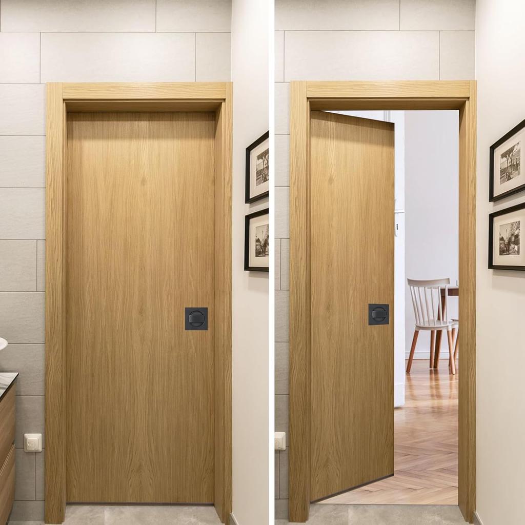 Square Pocket Door Lock with Color Coded Indicator, Pocket Door Hardware,Pocket Door Latch, Matte Black Privacy Pocket Door Hardware for Home,