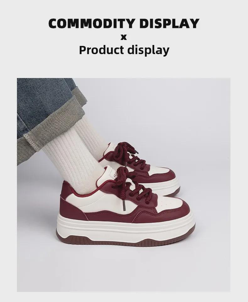 Trendy 2024 Women's White Korean-Style Thick-Soled Casual Shoes for All-Season Wear