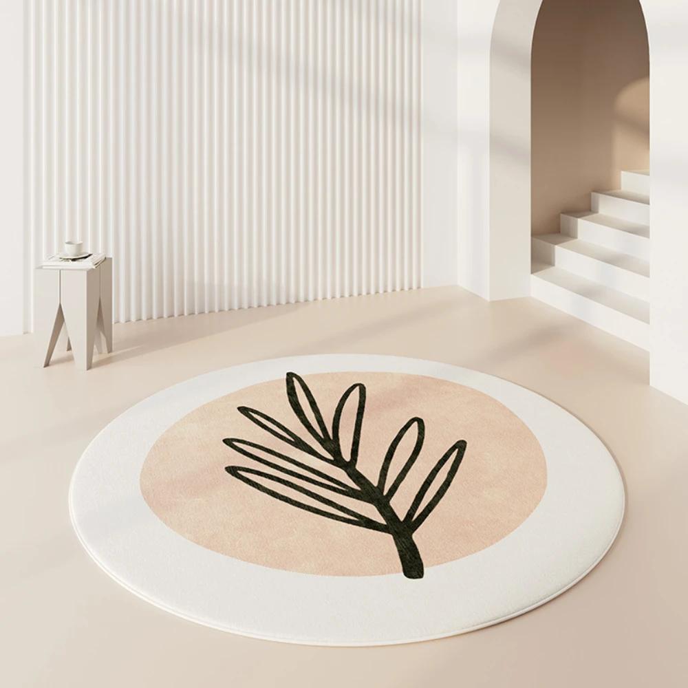 Modern Creamy Color Block Round Rug – Large Soft Non-Slip Floor Mat for Living Room & Bedroom Lounge Decor Diameter 60cm