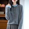 Trendy Women's 100% Wool Knit Cardigan - Thickened Lace-Trimmed Jacket for Autumn/Winter