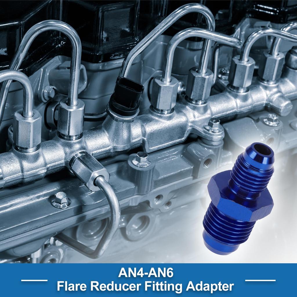A ABSOPRO Female Flare Reducer Hose Fitting Adapter AN4 AN6 Fuel Line Connector Aluminum Blue