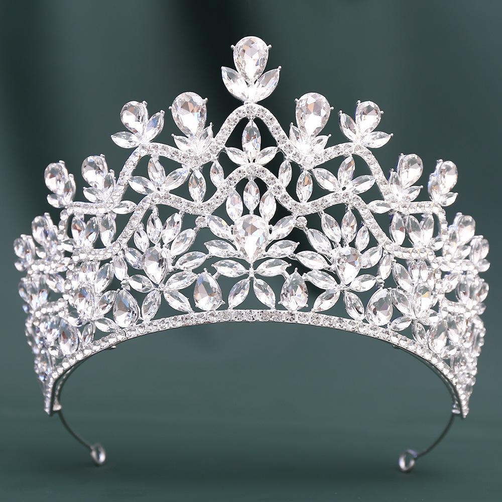 2026 Mori Light Luxury Crystal Big Crown, European and American Temperament Bridal Headgear Retro Dress Crown 17*10.8CM